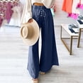 thumbnail image 2 of Womens Denim Wide Leg Pants Elastic Waist Palazzo Pants Drawstring Flowy Culottes Casual Travel Blue XL, 2 of 5