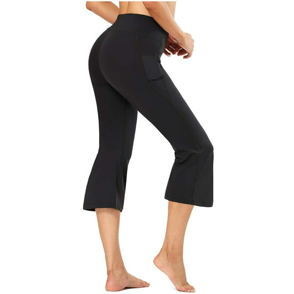 Taqqpue Flare Yoga Pants with Pockets for Women Pure Color High Waist Pocket Sports Fitness Yoga Wide Leg Capris Pants Crossover Workout Pants Bootcut Yoga Leggings