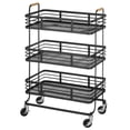 thumbnail image 5 of mDesign Metal 3-Tier Rolling Storage Shelf Cart with Wheels, Matte Black/Natural, 5 of 5