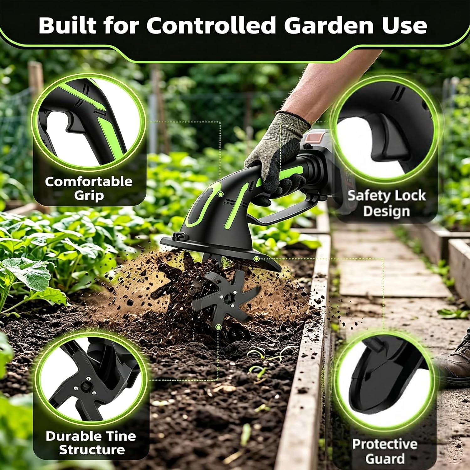 2-in-1 Cordless Tiller & Cultivator with Extension Pole, Battery Powered Handheld Garden Tiller, Electric Mini Rototiller, Rechargeable Soil Cultivator for Lawn, Vegetable Garden, Greenhouse
