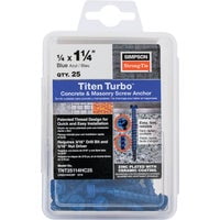 Simpson Strong-Tie Titen Turbo TNT25114HC25 Screw Anchor, 1/4 in Dia, 1-1/4 in L, Carbon Steel, Zinc Plated