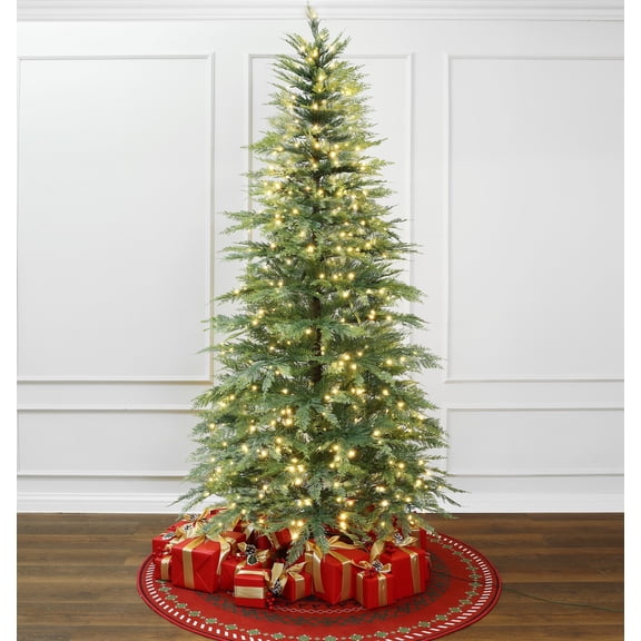 LuxenHome 7.5Ft Pre-Lit Green Cypress Artificial Christmas Tree with Metal Stand