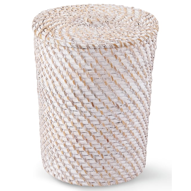Papelera 84ECO de Mimbre Blanco con Tapa y Forro - Ratán
