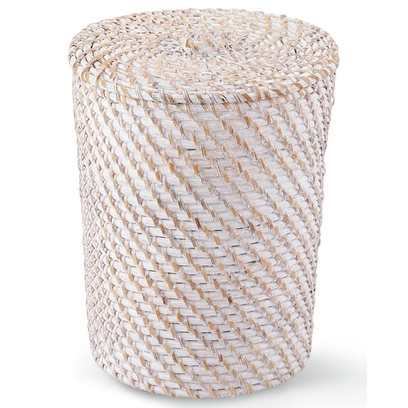 Papelera 84ECO de Mimbre Blanco con Tapa y Forro - Ratán