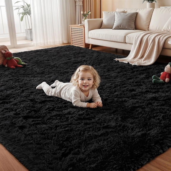 Sxpopstore 5x7 Area Rug with Living Room: Bedroom Fluffy Shag Black