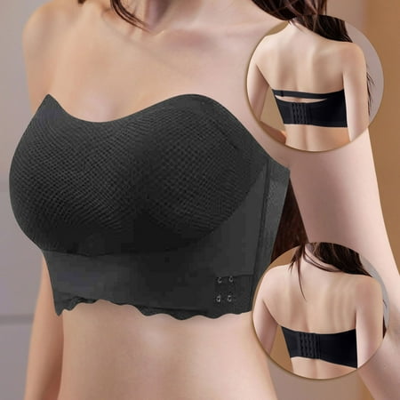 Lisbinx Women s Bra Women Sexy Strapless Steel Ring Front Buckle No Marks Off The Shoulder Strap Detachable Shoulder Strap Slip Large Size Beautiful Back Bra Sports Underwear Seasonal Discounts