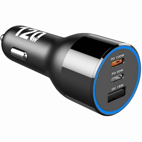 120W Car Charger, USB C Car Charger PD3.0 QC4.0 PPS Fast Charging Car Adapter 3 Port Type C Cigarette Lighter for Dell XPS, MacBook, iPhone 16 15 14, Galaxy S24 Ultra