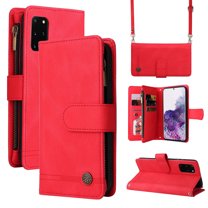 Feishell for Samsung Galaxy S20 6.2 inch Zipper Wallet Case with Wrist Strap & Shoulder Strap,Premium PU Leather Magnetic Clasp Flip Holder Card Slots Crossbody Phone Case for Women Men,Red