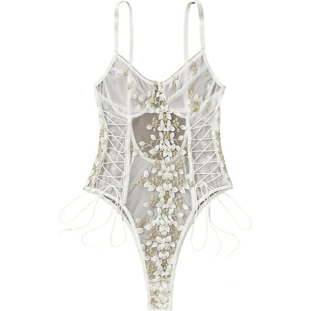 Sexy Lace Lingerie for Women Deep V Neck Lace Bodysuit Backless One Piece Teddy Bridal Lingerie Body Suits