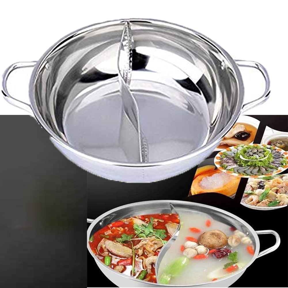 Hot Pot Cooker Extra Thick Divided Stainless Steel Special Chinese Hot Pot Fondue Yin Yang Pattern Cooking Pot for Induction Cooker for Home Festival Party Use Professional Home Kitchenware