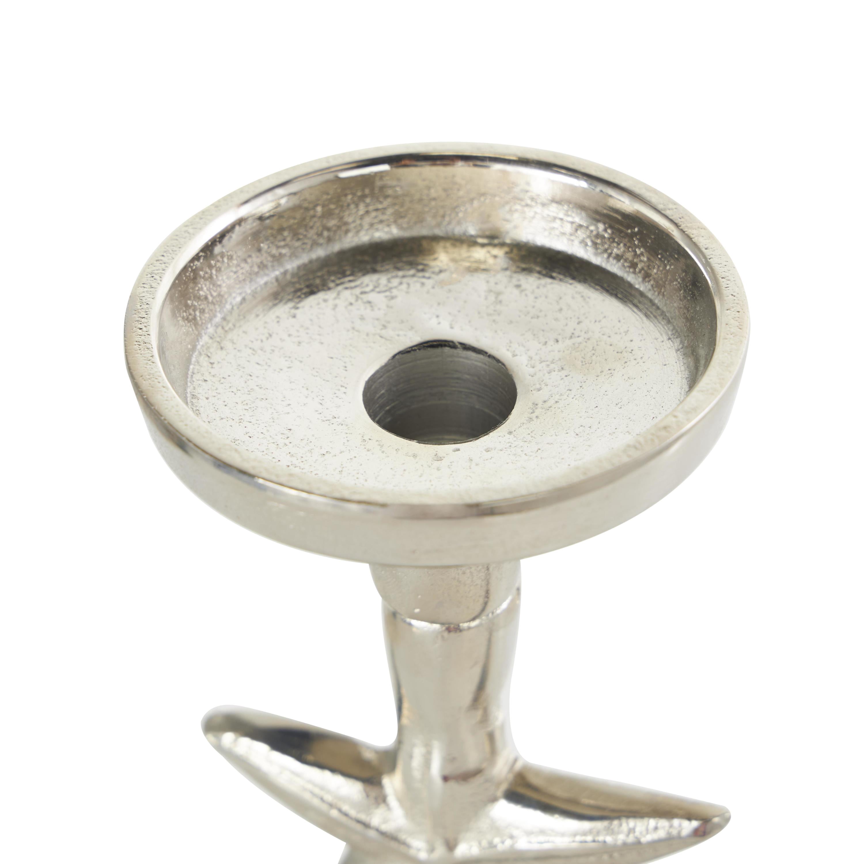 DecMode 2 Candle Silver Aluminum Metal Shell Candle Holder with Black Marble Bases, Set of 2