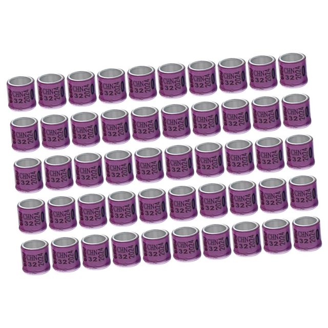 50 anillos de aluminio para patas de paloma 2023, bandas de 8 mm para patas de paloma para gallos, gallinas, Violeta