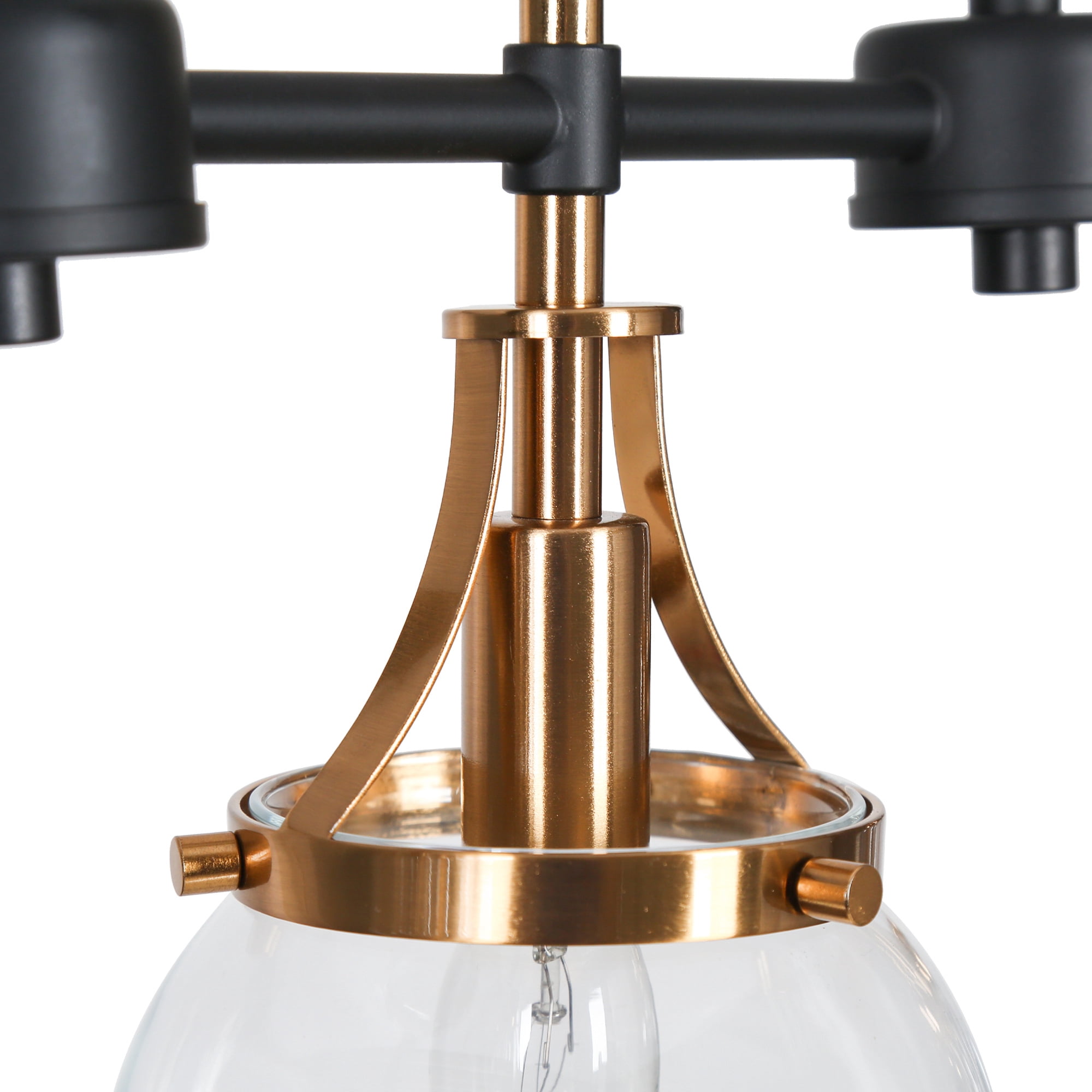 LNC Modern 5-Light Linear Chandelier with Clear Globe Glass Shades, Black and Brass Finish