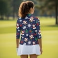 thumbnail image 6 of HUIACONG Athletic Polo Shirts with Christmas Print, Polyester Spandex Fabric Quick Dry Fashionable Women's 3/4 Sleeve Golf Top for Golf Tennis Outdoor Activities, 6 of 10