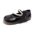 thumbnail image 5 of Viluyesy Girls Vintage-Inspired Flat Shoes – Soft-Sole Leather Lace-Up Dress Shoes with Pearl Bowknot and Delicate Lace Trim, Spring Summer Style Black Size 9.5, 5 of 8