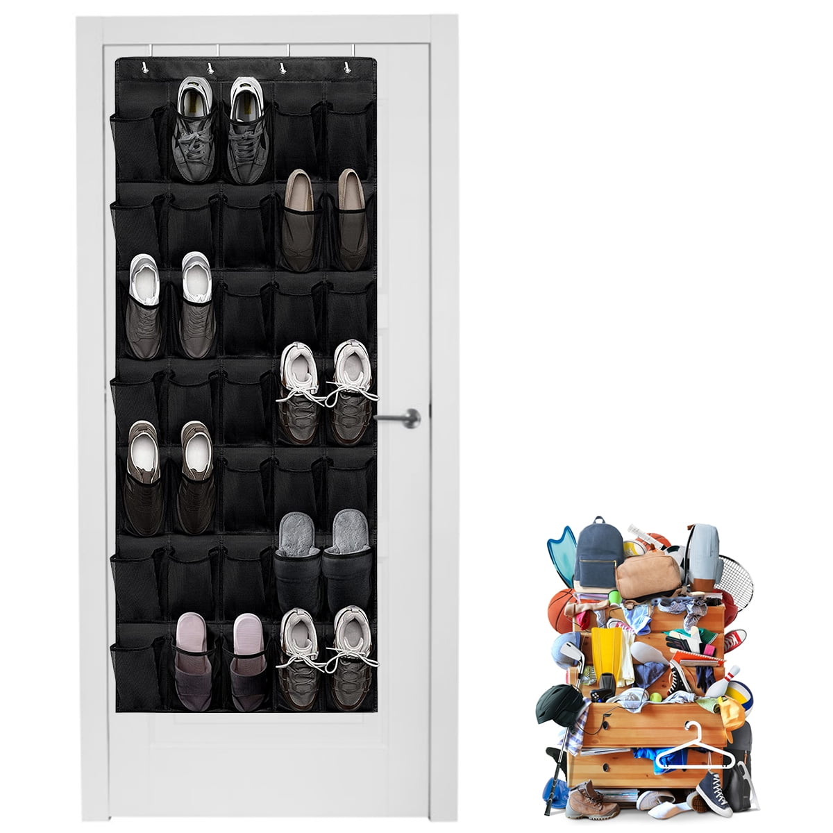 Tidy Zebra Sturdy Hanging Shoe Rack Closet Organizer, 20 Shoe Shelves + 6 Pockets for Boot & Purse Storage, Best Shoe Shelf Holder for Bedroom, RV