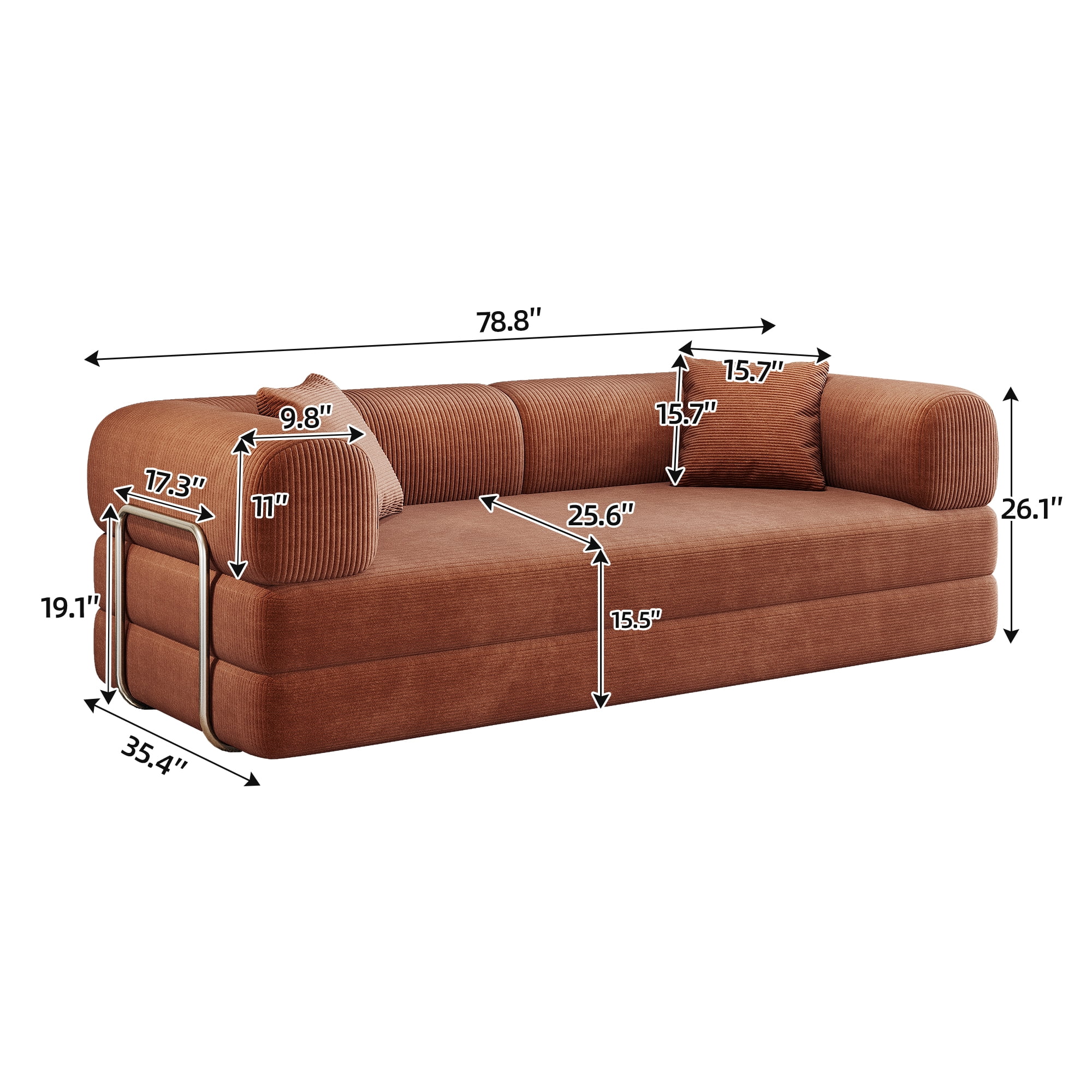 AISWORD Convertible Sleeper Sofa Bed with Cylindrical Pillow, Corduroy Folding Mattress Couch with Fixed-Shape Frame, Floor Sofa Lounge Couch, Brown