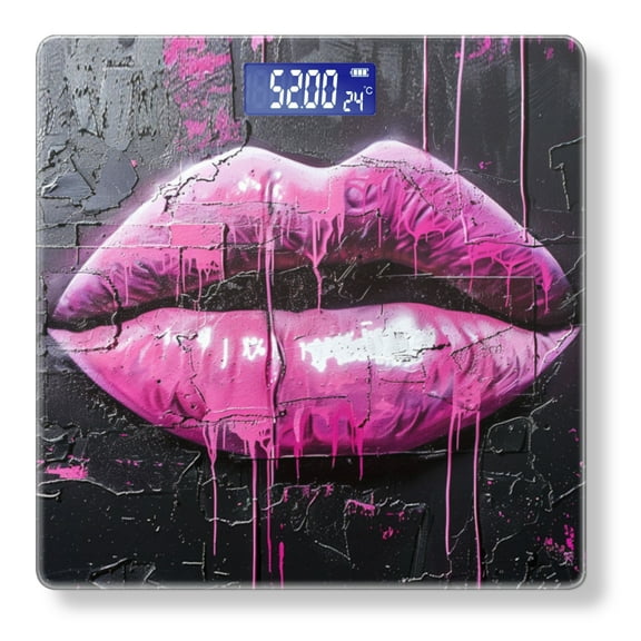 High Precision Body Weight Scale Smart Bathroom Scales with Large LCD Display(400lbs),Decorative for Bedroom-Vibrant Pink Lipstick On Black Wall