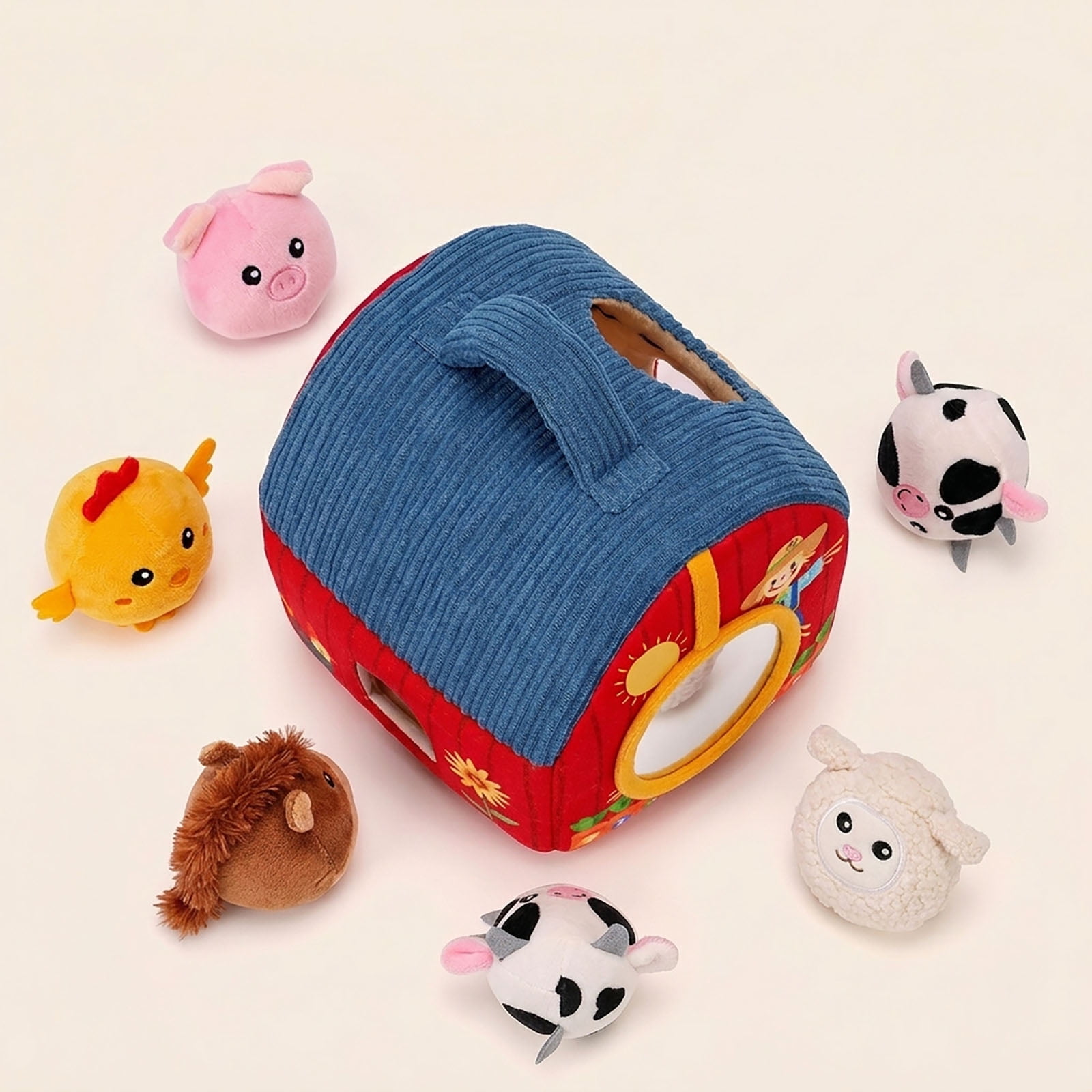 MUNDIDO Baby Toys 6 7 8 9 12 Months - Surprise Barn with Stuffed Farm Animals, Rattle, Crinkle Paper, Mirror - Montessori Toys for Babies, Sensory Balls for Toddlers 1 2 3 4 Baby Stuffers Gifts