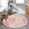 thumbnail image 3 of Round Area Rug 3 Ft, Valentine's Day Washable Non-Slip Circle Carpet for Living Room/Bedroom, Pink Bows Vintage Plaid Romantic Roses Low-Profile Small Floor Mats Collection Rugs for Indoor, 3 of 8