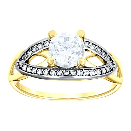 14k Two-Tone Gold Womens Cubic Zirconia Polished Finish Engagement Ring