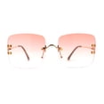 thumbnail image 1 of Classic 90s Rimless Large Rectangle Luxury Sunglasses Gold Rose Red, 1 of 4