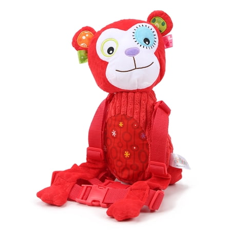 Baby Anti-lost Animal Package Toddler CartoonPlush Monhey Backpack Baby Leash shoulder BagWith Safety Rein and Harness for Kids 1-3 years old (Red)Red