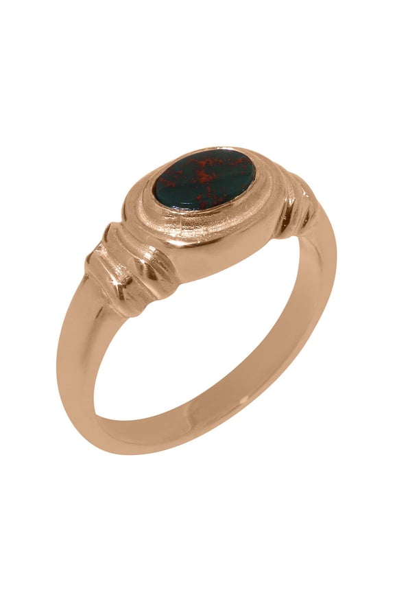 LBG British Made 18k Rose Gold Natural Bloodstone Unisex Promise Ring - 33 size options - Size 4.75