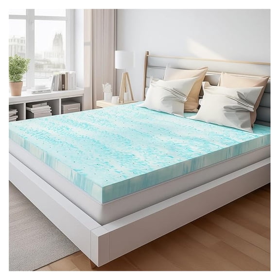 2 Inch Mattress Topper King Size, Gel Memory Foam Mattress Pad, Certified, Ventilated Bed Topper for Pressure Relief Back Pain, Blue