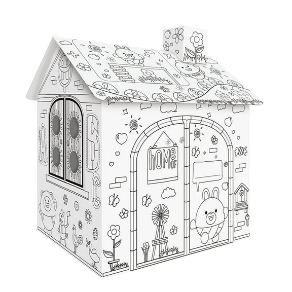 Kisdream DIY Large Cardboard Coloring Creative Crafts Play House Project Assemble and Paint Educational Toys 2.2 Feet Tall For Kids Age 2-8