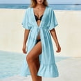 thumbnail image 2 of Women's Swimwear Cover Ups Chiffon Short Sleeve Swimsuit Cardigan Cover up Long Flowy Beachwear Open Front Dresses, 2 of 8