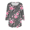 thumbnail image 7 of JTZGDY Summer Tunic Tops for Women Dressy Casual 2025 Fashion 3/4 Lenght Sleeve Floral Printed Ruched Pleated Crewneck Graphic T-Shirts Loose Fit Curvy Hem Blouse Gray#02 M, 7 of 7