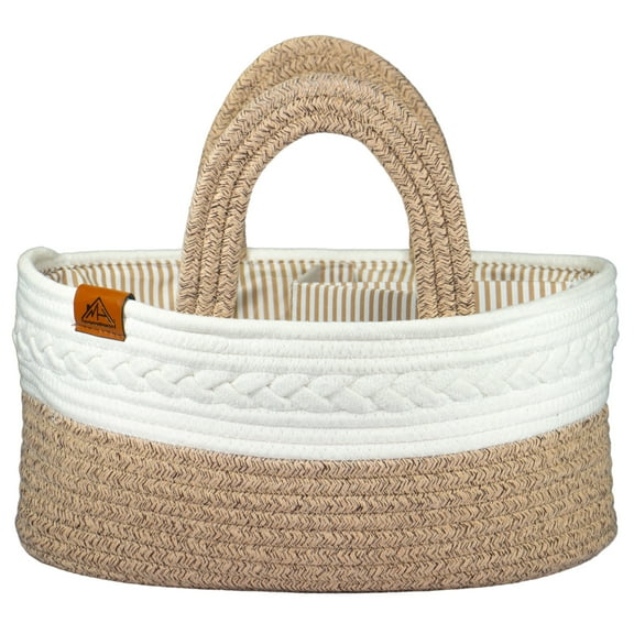 Baby Diaper Caddy, Portable Organizer For Changing Table, Nursery Essential Storage Basket Bin, Car Caddy For Baby Wipes, Basket for Gifting (Brown)