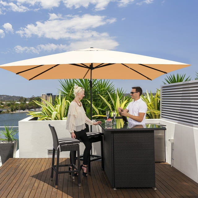 Costway Parasol Déporté de Patio 10 Pieds X 13 Pieds en Aluminium, Rotation 360°, Inclinaison, Beige