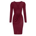thumbnail image 4 of Sexy Dresses for Women Lowcut Ruched Slim Fitted Pencil Dress Long Sleeve Solid Color Elegant Tight Dress for Women, 4 of 6