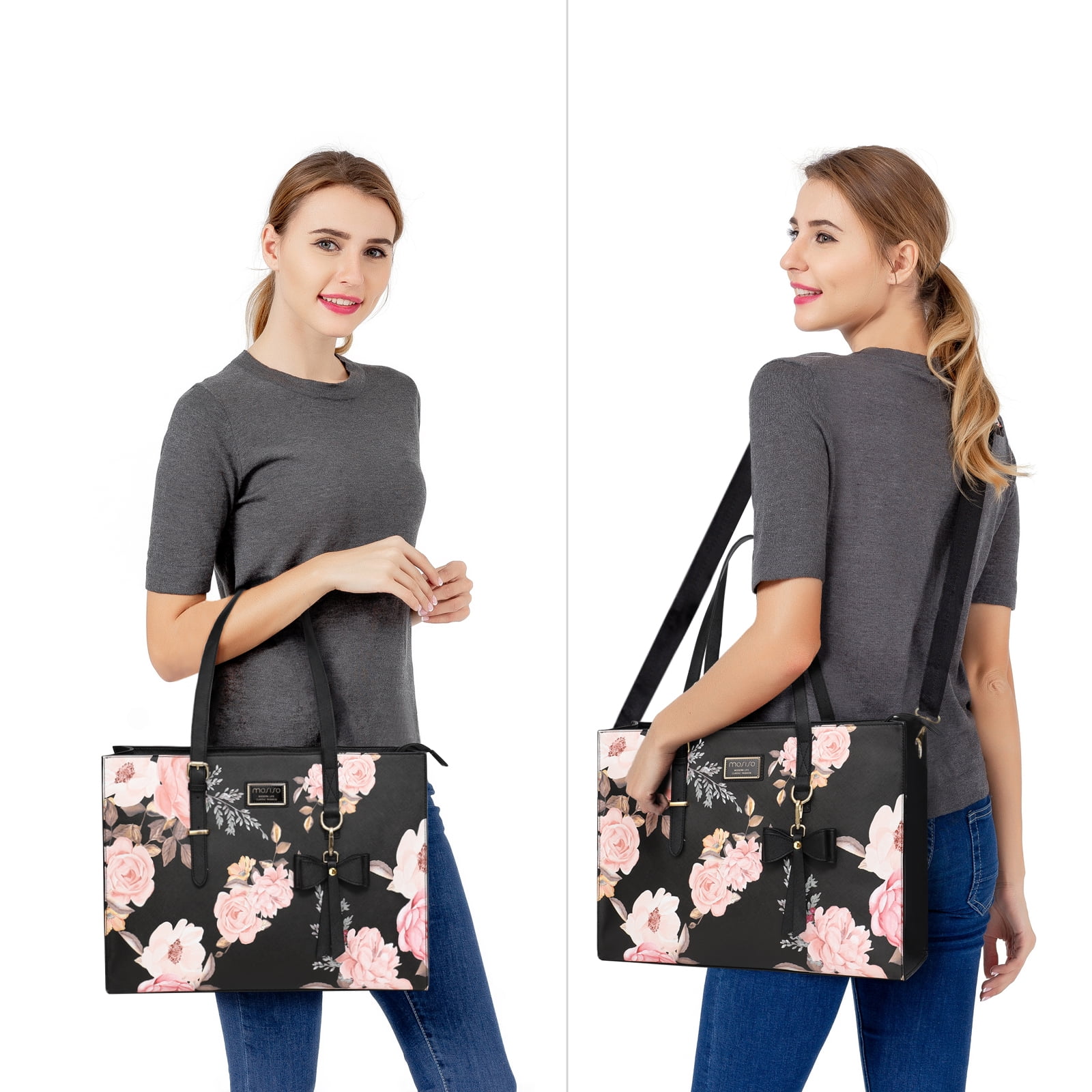 Mosiso PU Leather Women's Fashion Handbag Travel Work Briefcase Laptop Tote Bag with Detachable Bowknot & Small Purse for MacBook Pro 16 inch 2022 2021 M1 A2485/2019-2020 A2141&15-15.6 inch Notebook