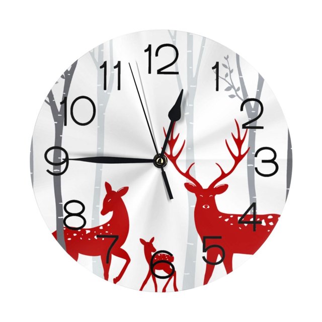 Reloj de pared con ciervo rojo y abedul, silencioso, de 10 pulgadas, estilo rústico retro, decorativo para sala de estar, cocina, hogar, baño y dormitorio