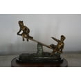 thumbnail image 2 of Nifao Boys Playing Seesaw on a Marble Base Bronze Statue – Bronze Statue on Marble Base, Home Decor, 22"L x 8"W x 17"H, 2 of 11
