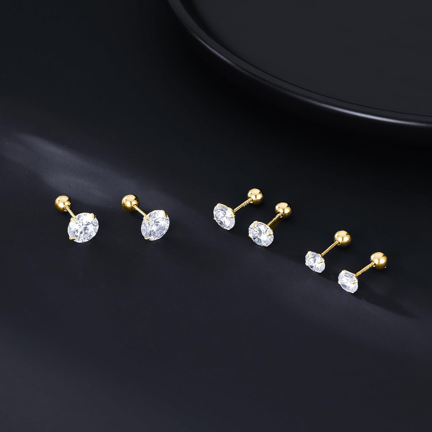 Sterling Silver Round Simulated Diamond Stud Earrings for Women Teens Round CZ Stud Earrings Set Screw Back Small CZ Ear Stud Set 3 Pairs