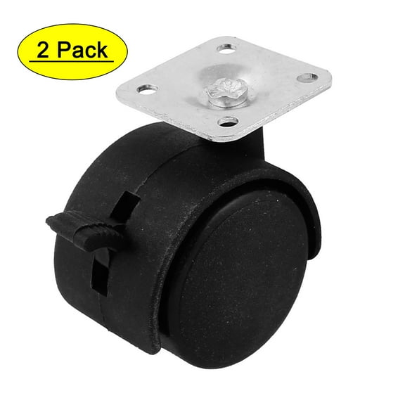 38mm Dia Twin Wheel 35mmx35mm Swivel Plate Trolley Chair Brake Caster 2pcs