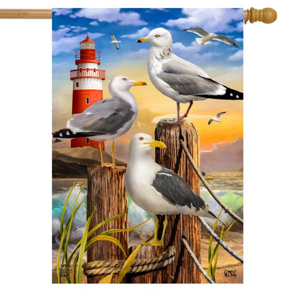 Briarwood Lane Seagulls Summer House Flag Birds Beach Lighthouse 28"" x 40""