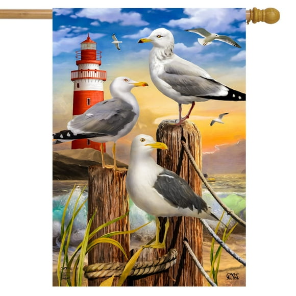 Briarwood Lane Seagulls Summer House Flag Birds Beach Lighthouse 28"" x 40""