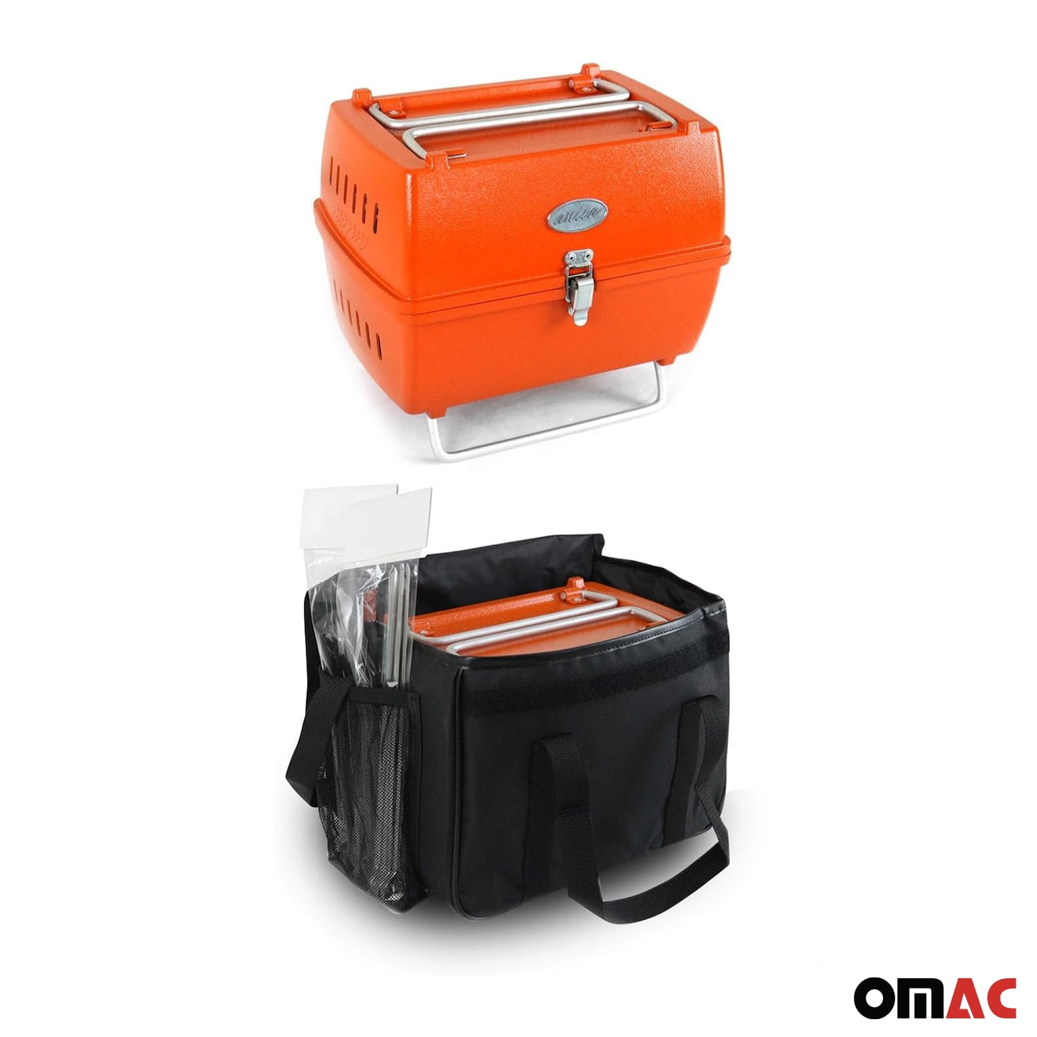 OMAC Orange Portable Charcoal BBQ Grill Outdoor Camping 13 Pcs with Durable Bag SET