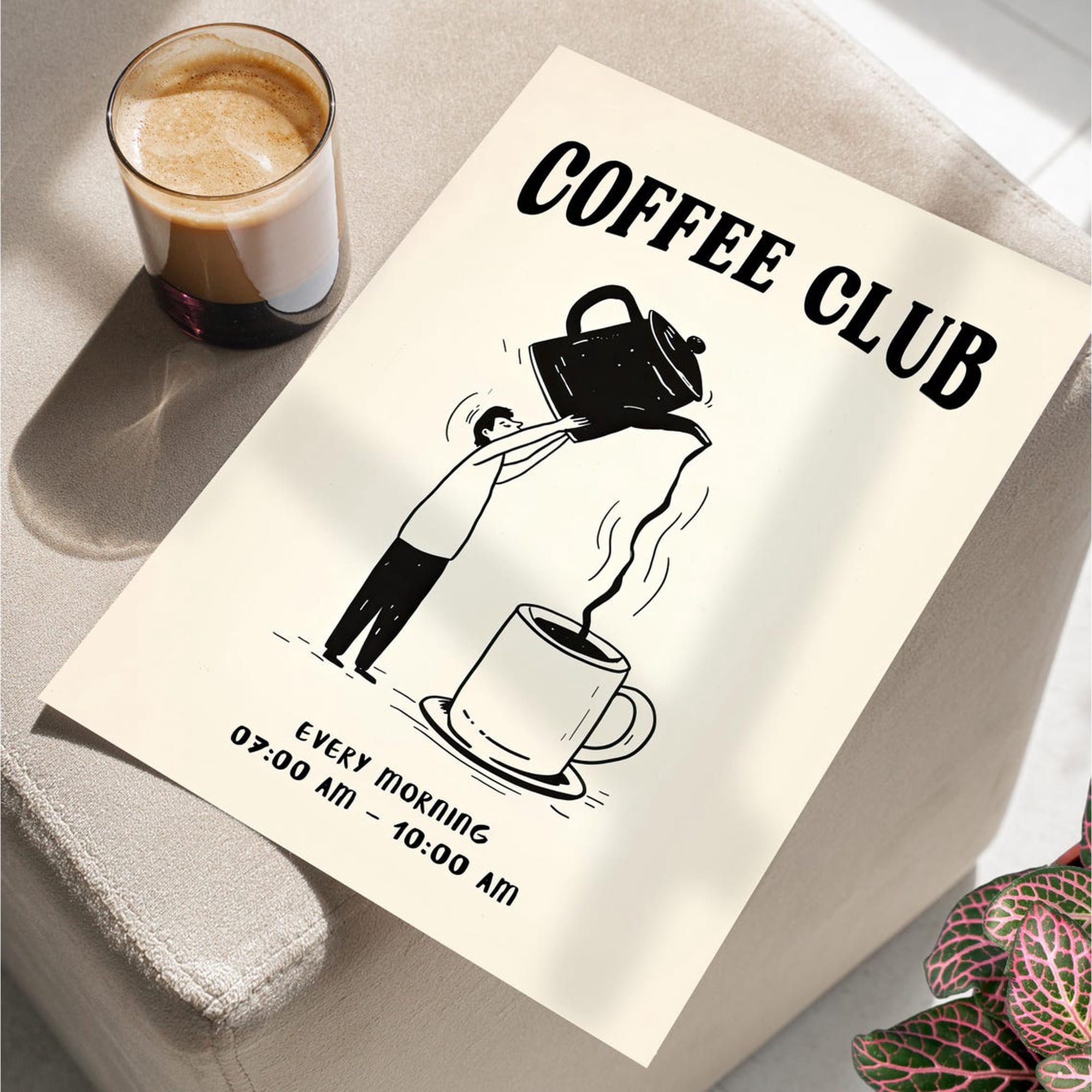 Coffee Club Typography Wall Art Print Retro Kitchen Coffee Decor
