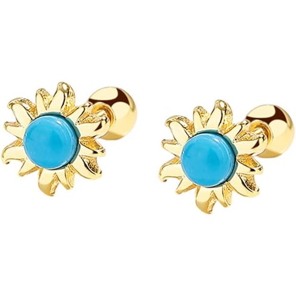 20g Sterling Silver Sunflower Stud Earrings for Women Turquoise Sun Tragus Cartilage Earrings Piercing Studs Screw Back Minimalist Jewelry Hypoallergenic