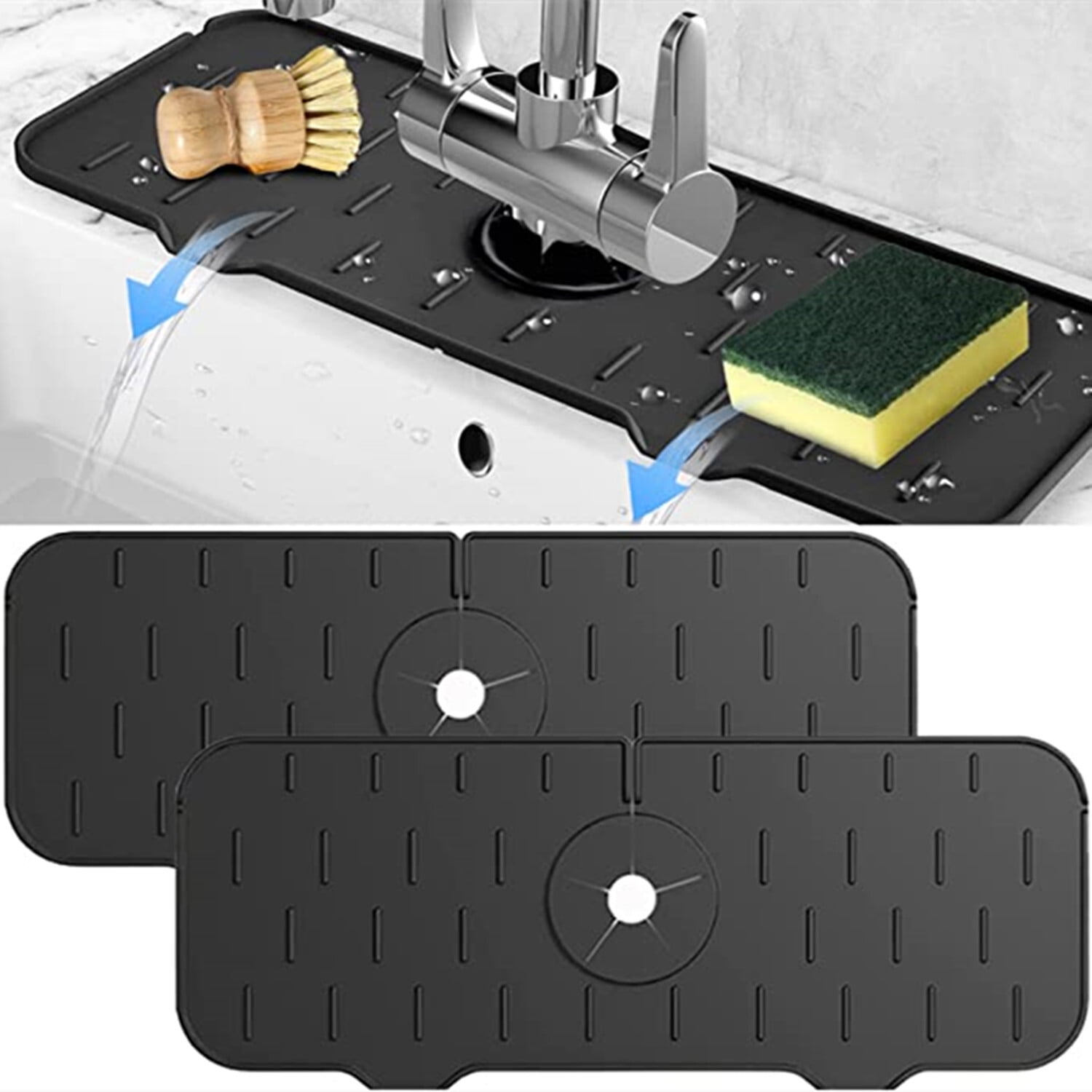 2Pcs Kitchen Faucet Splash Guard, Silicone Faucet Mat Sink Water Splash