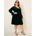 thumbnail image 6 of Kitsin Women's Plus Size Velvet Dress Wrap V Neck Swing Dress Long Sleeve Cocktail Party Dress, 6 of 7