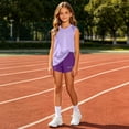 thumbnail image 5 of LEKWK Girls Summer Workout Set Kid Breathable Quick Dry Mesh Tracksuit Sleeveless Crewneck Tank Tops and Running Shorts Athletic Casual Gym Playwear, 5 of 9