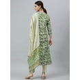 thumbnail image 6 of Janasya Indian Mandarin Collar 3/4 Sleeve Floral Print Green Rayon Kurta With Pant and Dupatta For Women, 6 of 8