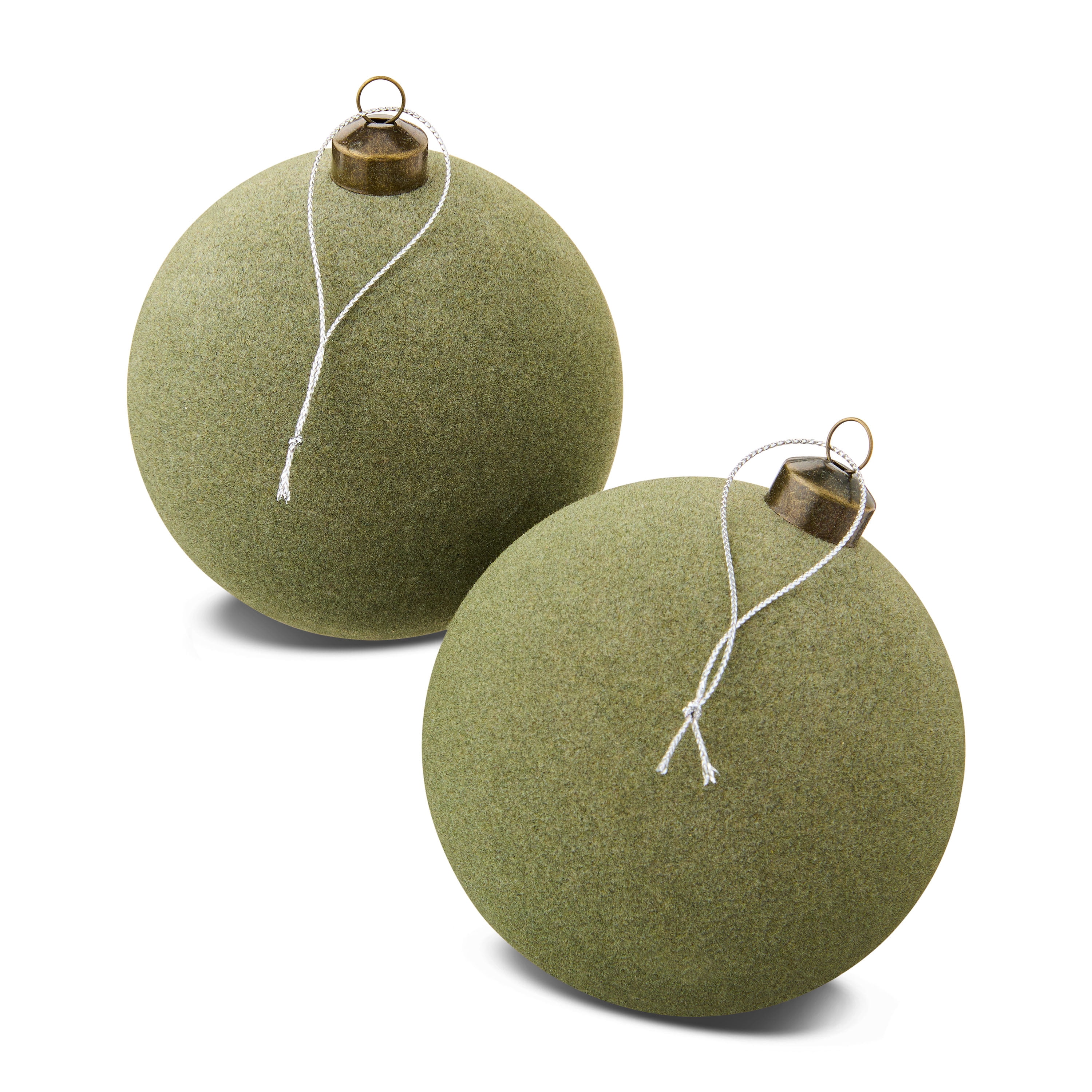 4 Count Sage Green Velvet-Feel Shatterproof Ball Christmas Ornaments, by Holiday Time